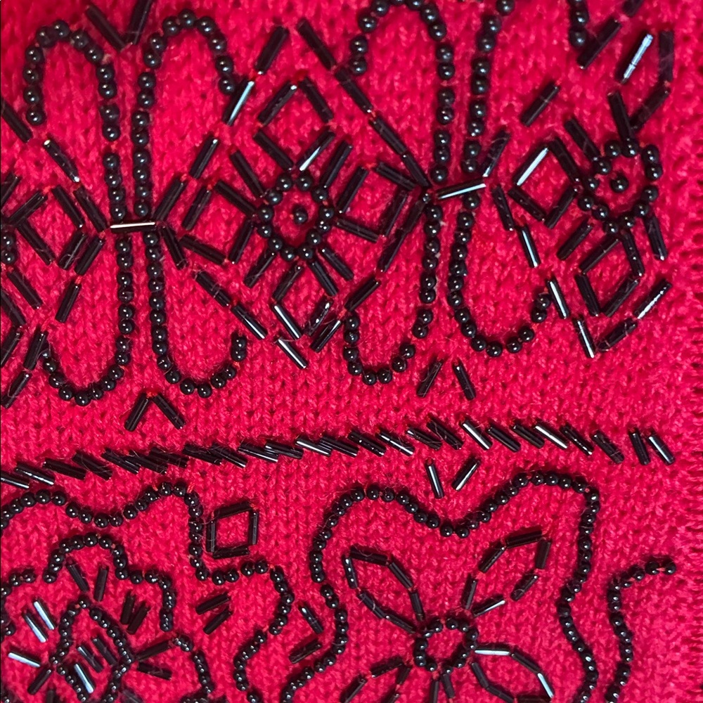 Worthington L Red Knit vest with Black beading and buttons Vintage Holiday Party - Picture 3 of 9
